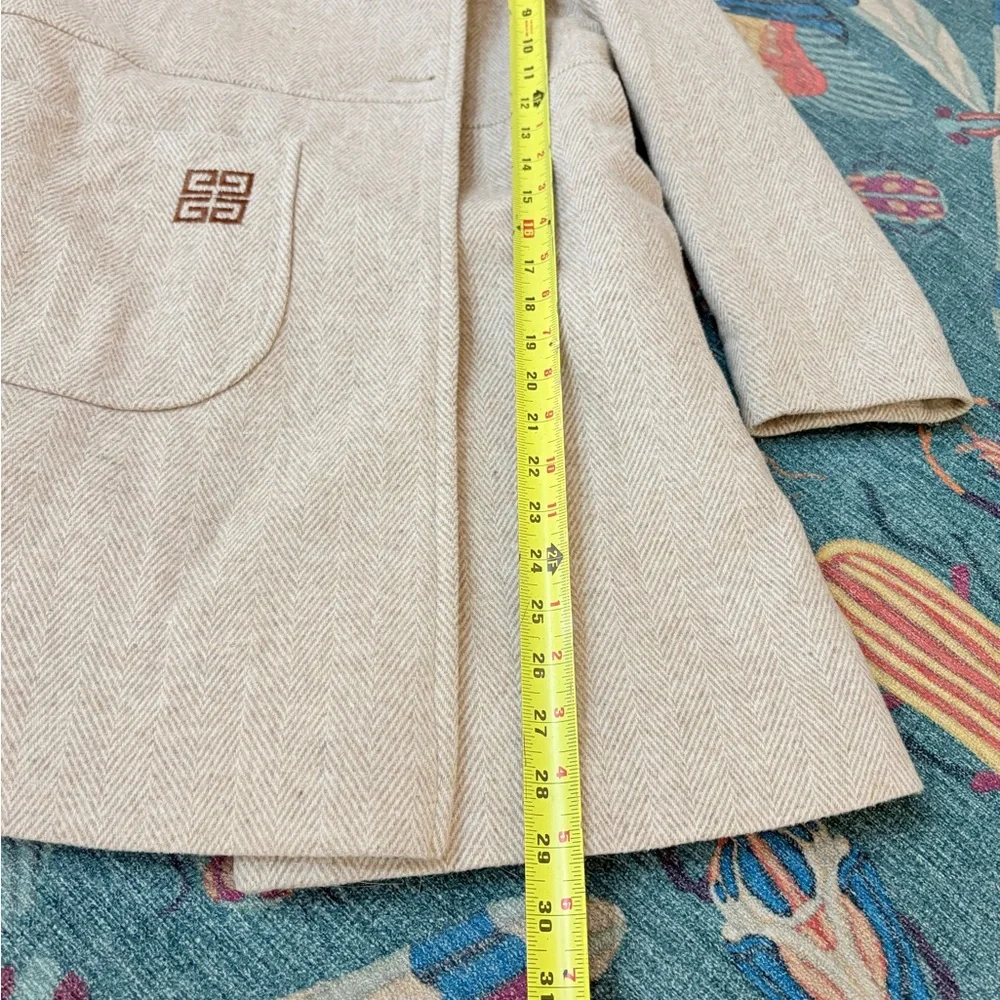 Vintage 60s 70s Givenchy wool herringbone peacoat with embroidered insignia 6 - Picture 7 of 12
